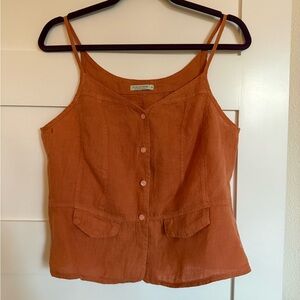 Linen Tank Top Le Ble En Herbe M Orange Button France NWOT